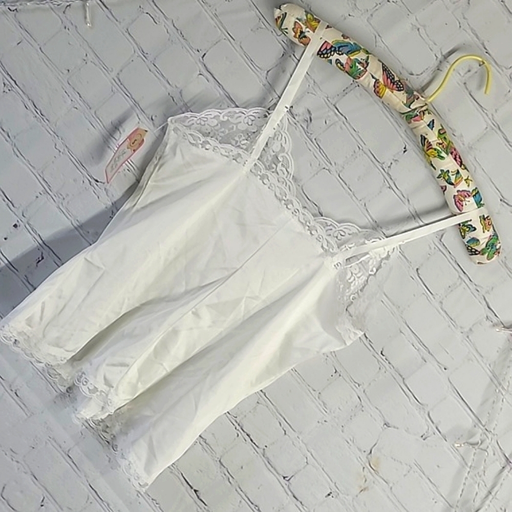 🆕️NWT Vintage 90s White Satin Floral Lace USA Made Adjustable Straps Tank Top S - Picture 9 of 15